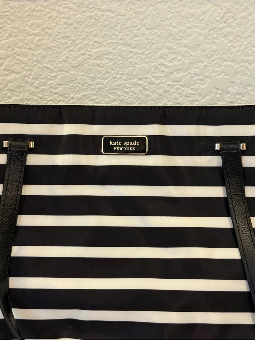 Kate Spade New York Black White Stripe Nylon Diaper Bag + Changing Pad
